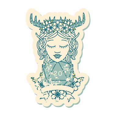 Retro Dövme Tarzı Doğal 20 zarlı Elf Karakteri