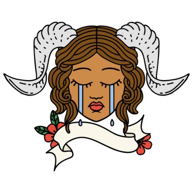 Retro Dövme Biçimi ağlayarak karakter yüzünü kaydırma pankartıyla kaplıyor