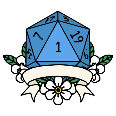 Retro Dövme Biçimi Doğal bir d20 zar atma