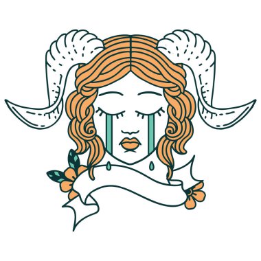 Retro Dövme Biçimi ağlayarak karakter yüzünü kaydırma pankartıyla kaplıyor