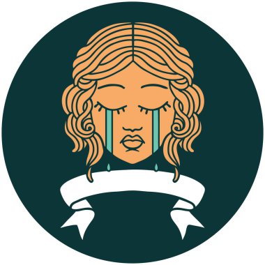 Ağlayan kadın yüzü pankartıyla dövme simgesi