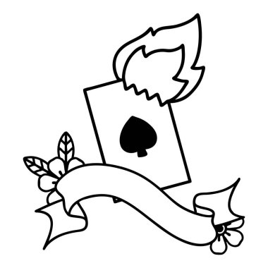 Alevli kart pankartlı geleneksel siyah çizgi dövmesi.