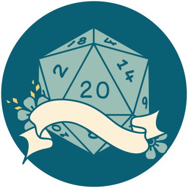 Retro Dövme Biçimi Doğal 20 D20 zar atma