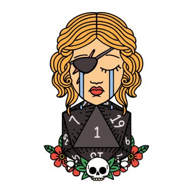 Retro Dövme Tarzı Ağlayan İnsan D20 ruloyla