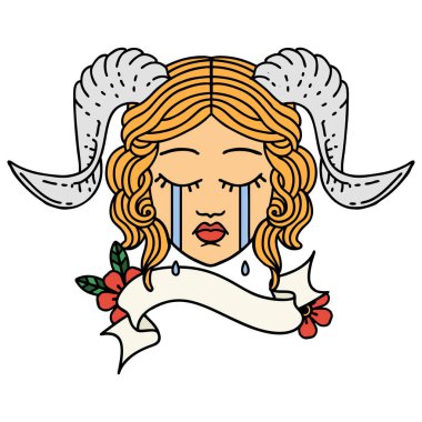 Retro Dövme Biçimi ağlayarak karakter yüzünü kaydırma pankartıyla kaplıyor