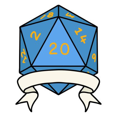 Retro Dövme Biçimi Doğal 20 kritik vuruş D20 zar atma