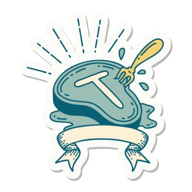 Dövme stili biftek ve çatal çıkartması.