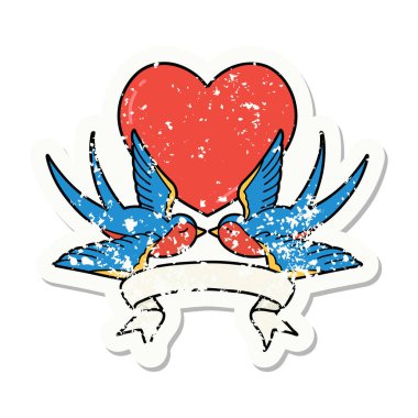 Kırlangıçların bayrağı ve kalbi olan eski bir etiket.