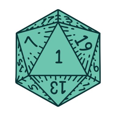 Retro Dövme Biçimi Doğal 1D20 zar atma
