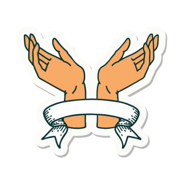 Açık el pankartıyla dövme stili çıkartması