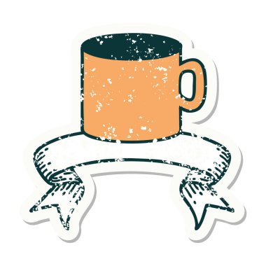 Bir fincan kahve pankartı takılmış eski bir etiket.