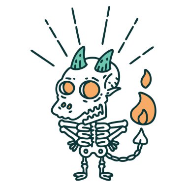 Geleneksel dövme stili iskelet iblis karakterinin çizimi