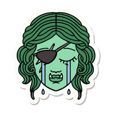 Ağlayan yarım Ork karakterli bir yüzün çıkartması