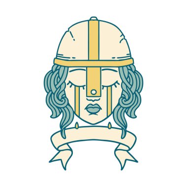 Retro Dövme Tarzı Sancaklı Ağlayan İnsan Savaşçı Karakteri