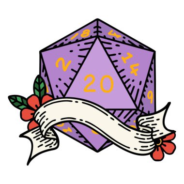 Retro Dövme Biçimi Doğal 20 D20 zar atma