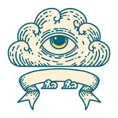 Her şeyi gören bir göz bulutunun bayrağıyla geleneksel dövme.