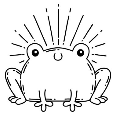 Geleneksel siyah çizginin çizimi dövme tarzı mutlu kurbağa.