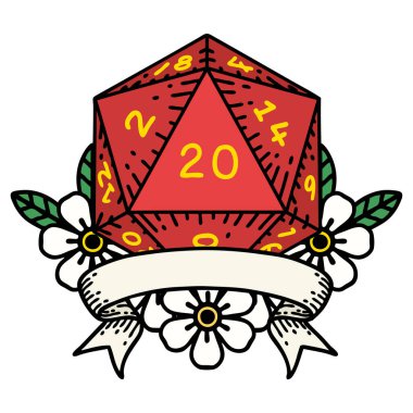 Retro Dövme Biçimi Doğal 20 kritik vuruş D20 zar atma