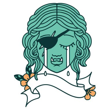 Retro Dövme Biçimi Ağlayan Ork düzenbaz karakter yüzü