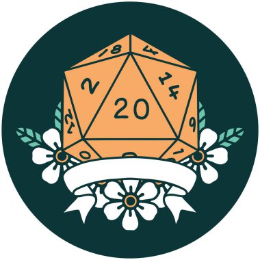 Doğal 20 kritik vuruş D20 zarının simgesi