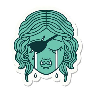 Ağlayan yarım Ork karakterli bir yüzün çıkartması