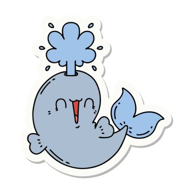 Dövme stili çıkartma Mutlu balina karakteri fışkırtan