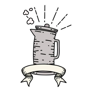 Dövme stili kahve sürahisi ile parşömen afişi