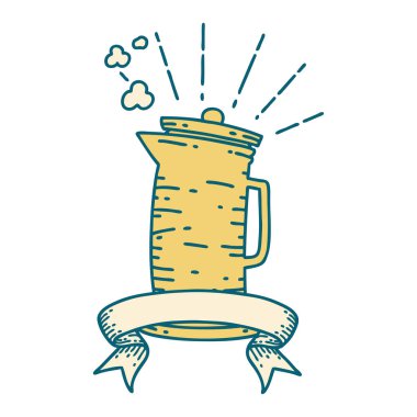 Dövme stili kahve sürahisi ile parşömen afişi