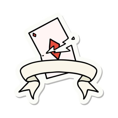 Yırtık bir kartın pankartıyla dövme stili etiketi