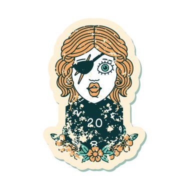 Doğal yirmilik zarlı bir insan hırsızının grunge sticker 'ı