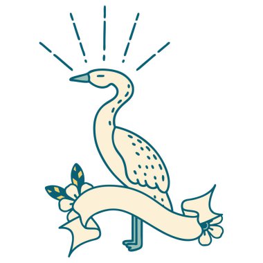 Dövme stili ayakta duran leylekli parşömen.