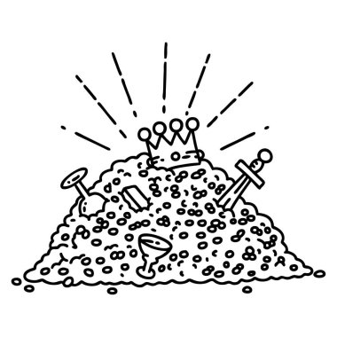 Geleneksel siyah çizginin çizimi. Dövme tarzı altın yığını.