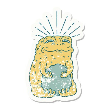 Dövme stili bir karaktere ait eski bir çıkartma.