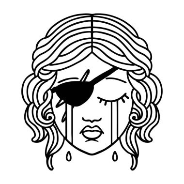 Siyah ve Beyaz Dövme Çizim Biçimi Ağlayan İnsan Düzenbaz Karakteri