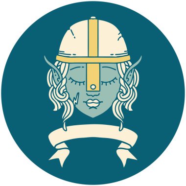 Retro Dövme Tarzı Elf savaşçı karakter yüzü