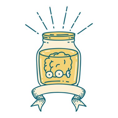 Kavanozda dövme stili beyin olan kaydırma pankartı