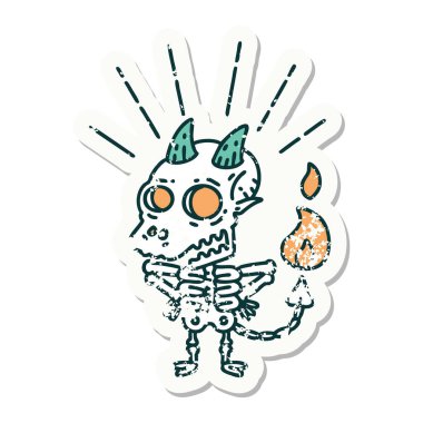 Dövme stili eski bir çıkartma iskelet iblis karakter