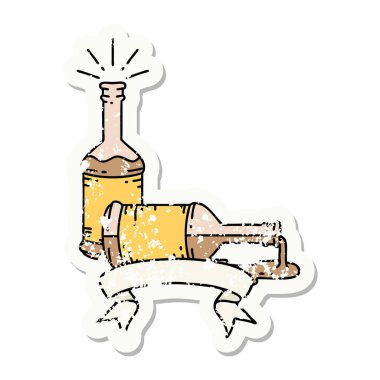 Dövme stili eski bir çıkartma bira şişeleri.