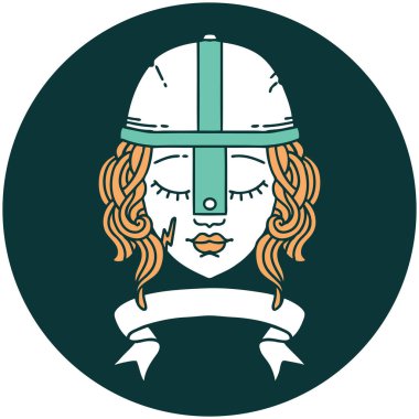 İnsan savaşçı karakteri simgesi parşömen bayrağı ile