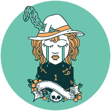 Ağlayan insan Druid karakterinin doğal bir D20 rulo ile simgesi