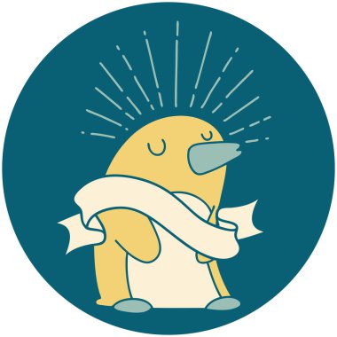 Dövme stili mutlu penguen ikonu