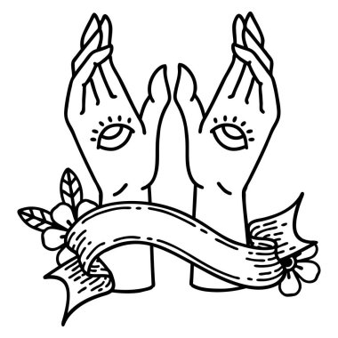 Geleneksel siyah çizgili dövmeli mistik eller