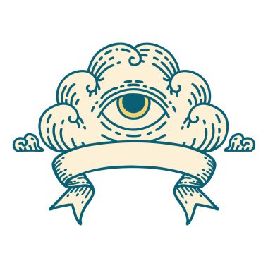 Her şeyi gören bir göz bulutunun bayrağıyla geleneksel dövme.