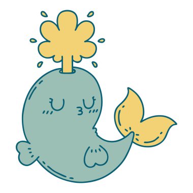 Geleneksel dövme stili, mutlu balina karakteri.