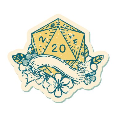 Retro Dövme Biçimi Doğal 20 D20 zar atma