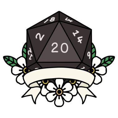 Retro Dövme Biçimi Doğal 20 kritik vuruş D20 zar atma