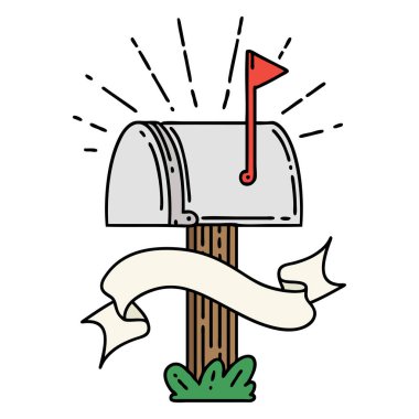 Dövme stili kapalı posta kutusuna sahip kaydırma pankartı