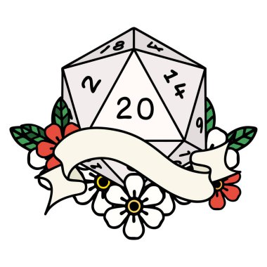 Retro Dövme Biçimi Doğal 20 D20 zar atma