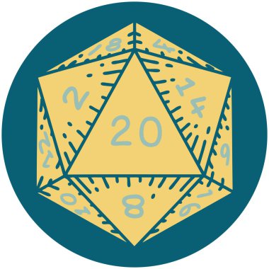 Retro Dövme Biçimi Doğal 20 D20 zar atma