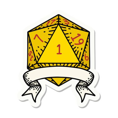 Doğal bir d20 zar çıkartması.